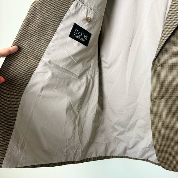 Lauren Ralph Lauren Brown Tan Houndstooth Men's Wool Sport Coat Blazer Size 42R - Picture 7 of 9